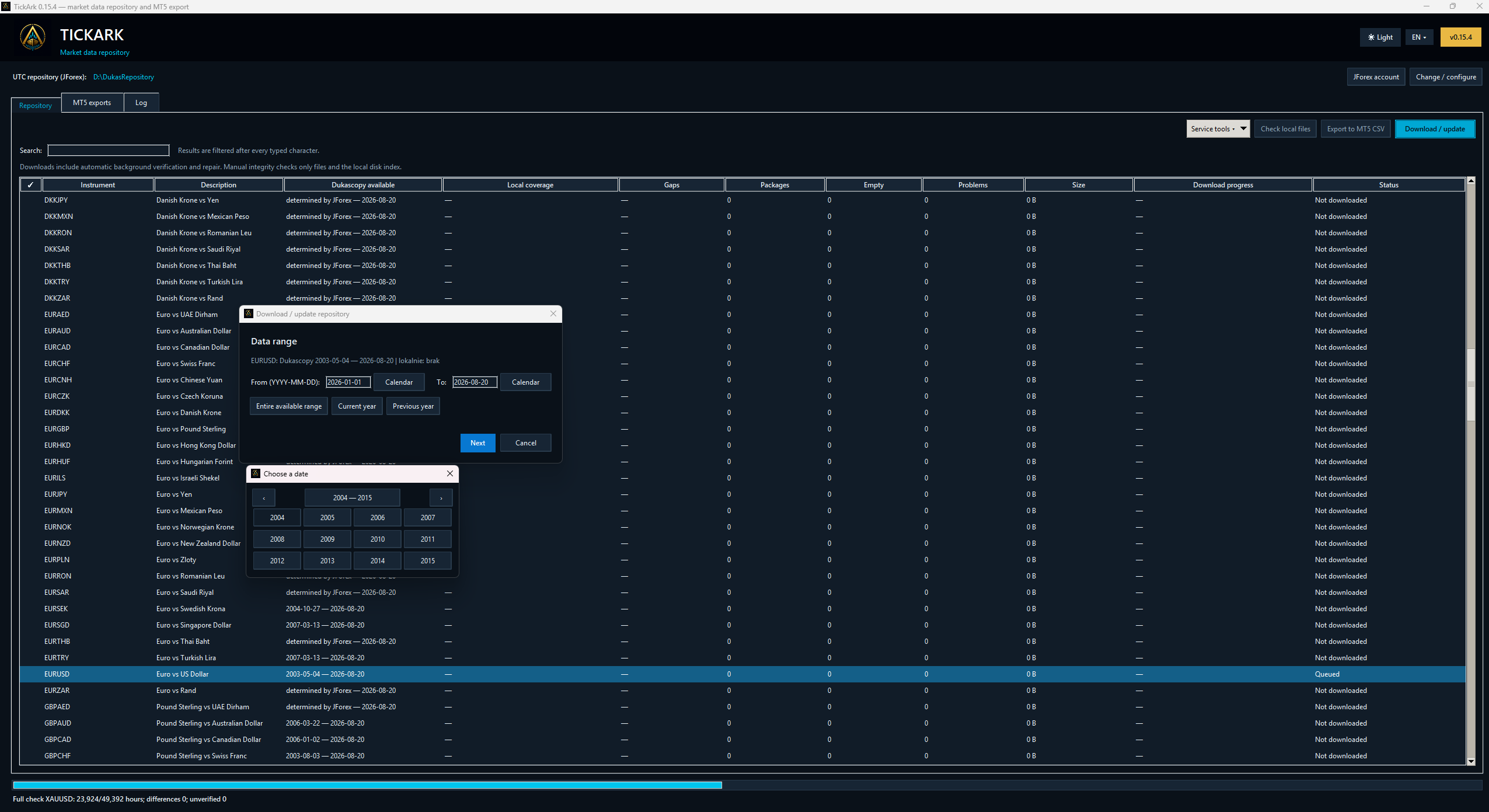 Date range selection in Tickark