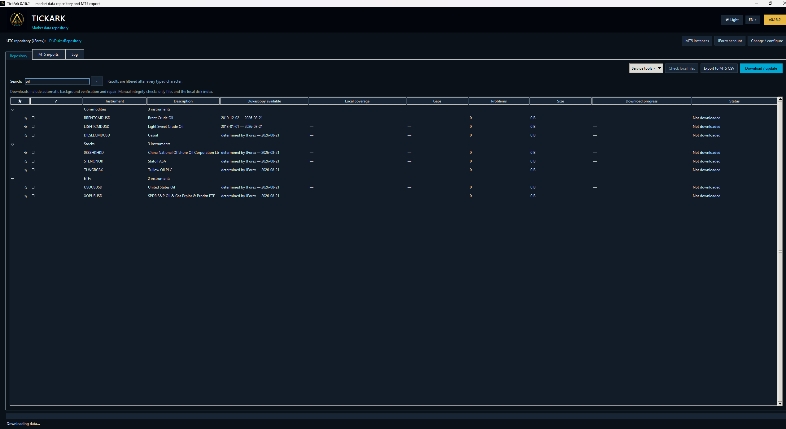 Filtering the TickArk repository by instrument and description